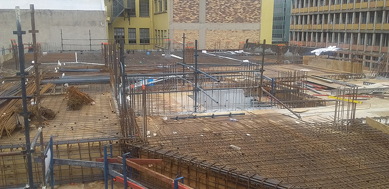 Structural rebar and tower of the 12 storey office building at 85 Anderson Street, Johannesburg